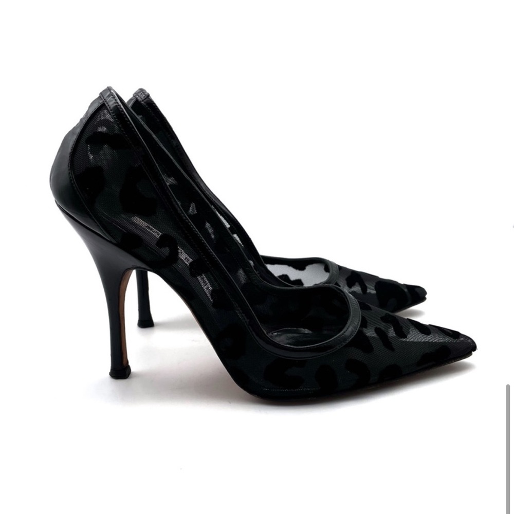 Manolo Blahnik Blixaleo Leopard Mesh Pump Black